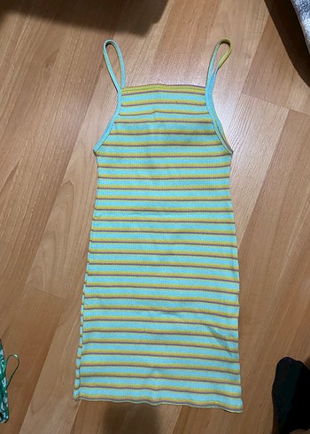 Çizgili Triko Askılı Mini Elbise