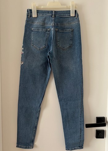 Nakışlı Mavi Kadın Denim Pantolon - Görsel 4