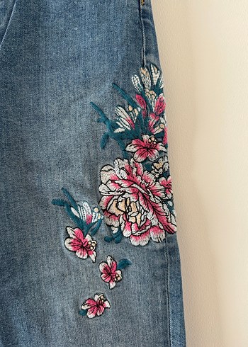 Nakışlı Mavi Kadın Denim Pantolon - Görsel 2