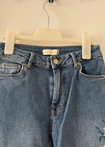 Nakışlı Mavi Kadın Denim Pantolon - Görsel 3