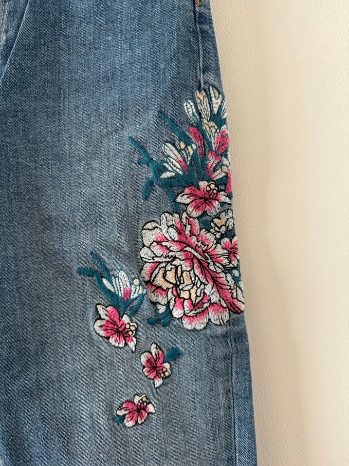 Nakışlı Mavi Kadın Denim Pantolon - Görsel 2