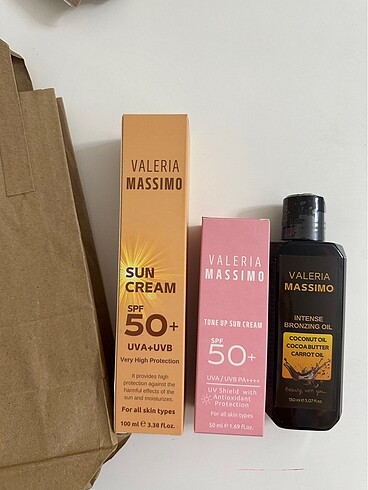 Üçlü set güneş kremi cilt tonu esitleyici bronzlastırıcı