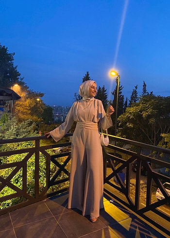 Bej Kadın Uzun Kollu Uzun Tulum - Görsel 4