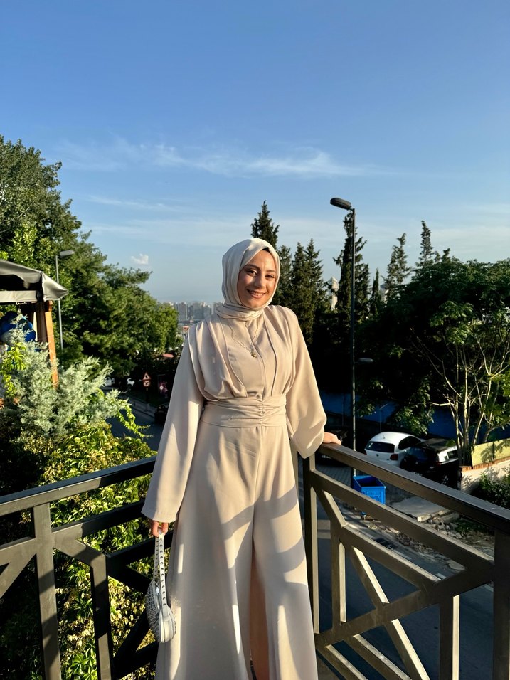 Bej Kadın Uzun Kollu Uzun Tulum - Görsel 3