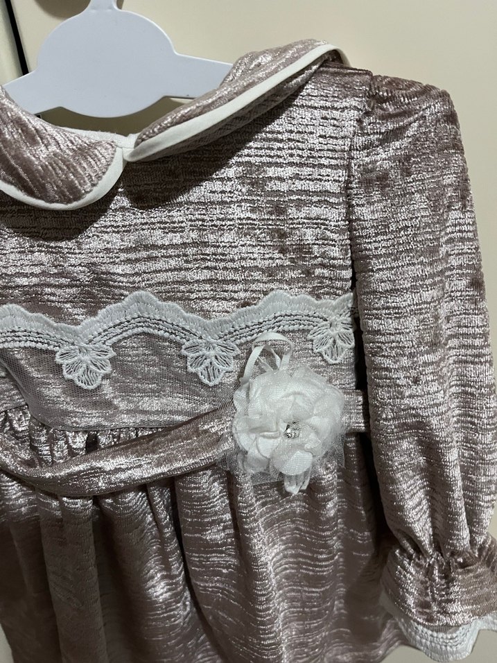 Kız Çocuk Vintage Düğmeli Uzun Kollu Elbise - Görsel 2