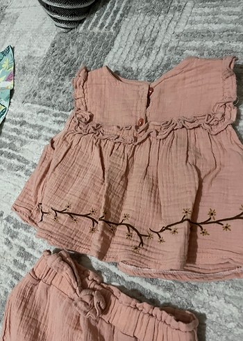 Pembe Nakışlı Fırfırlı Bebek Kız Takımı - Görsel 2