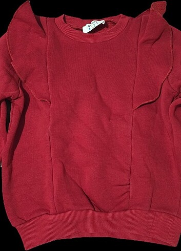 Trendyol & Milla TrendyolKids Kırmızı Volan Detaylı Kız Çocuk Örme Sweatshirt