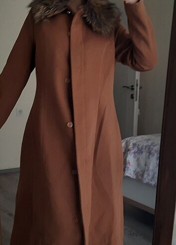 38 Beden camel Renk hennin kürk yakalı kalın kaşe