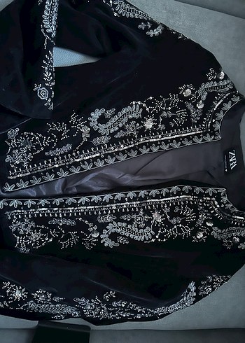 xs Beden Zara Uzun Siyah Payetli Kadın Ceket