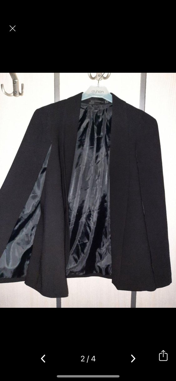 Uzun Siyah Kadın Pelerin Ceket - Görsel 2