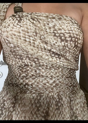 Yılan Desenli Midi Drapeli Kadın Elbise - Görsel 4