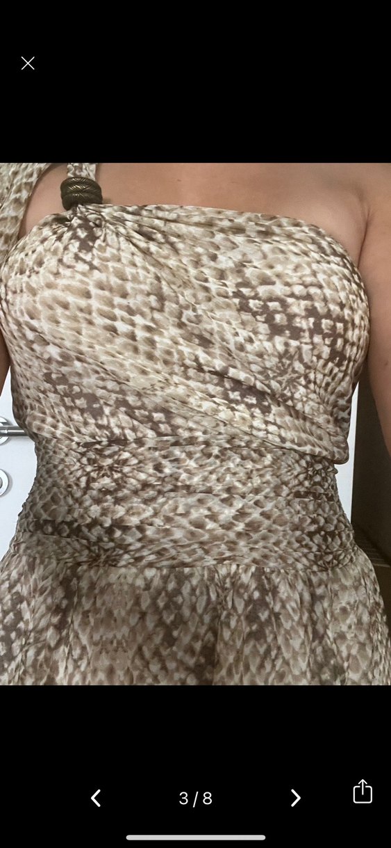 Yılan Desenli Midi Drapeli Kadın Elbise - Görsel 4