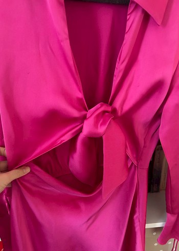 Zara Parlak Pembe Midi Kadın Elbise - Görsel 3