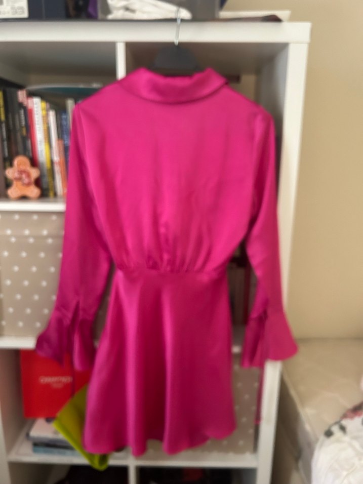 Zara Parlak Pembe Midi Kadın Elbise - Görsel 4