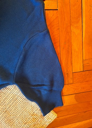 Mavi Kısa Kollu Balıkçı Yaka Triko Kadın Kazak - Görsel 3