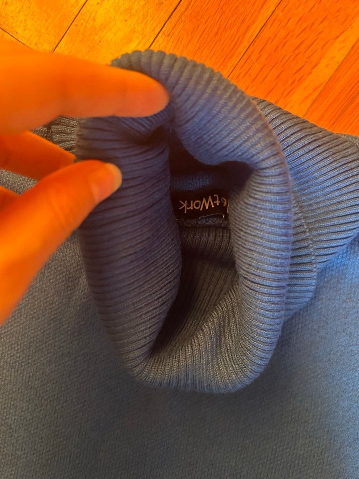 Mavi Kısa Kollu Balıkçı Yaka Triko Kadın Kazak - Görsel 4