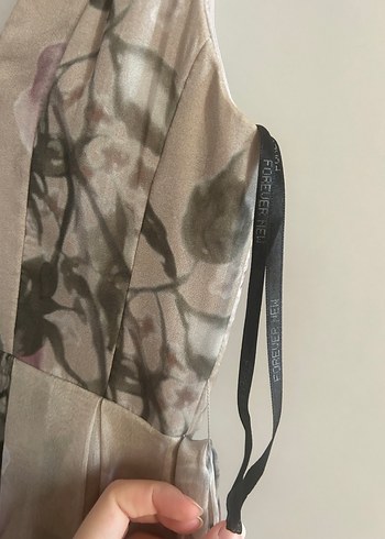 V Yaka Drapeli Uzun Bej Bohem Elbise - Görsel 5