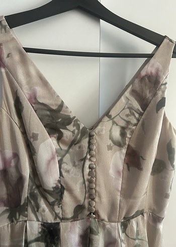 V Yaka Drapeli Uzun Bej Bohem Elbise - Görsel 2