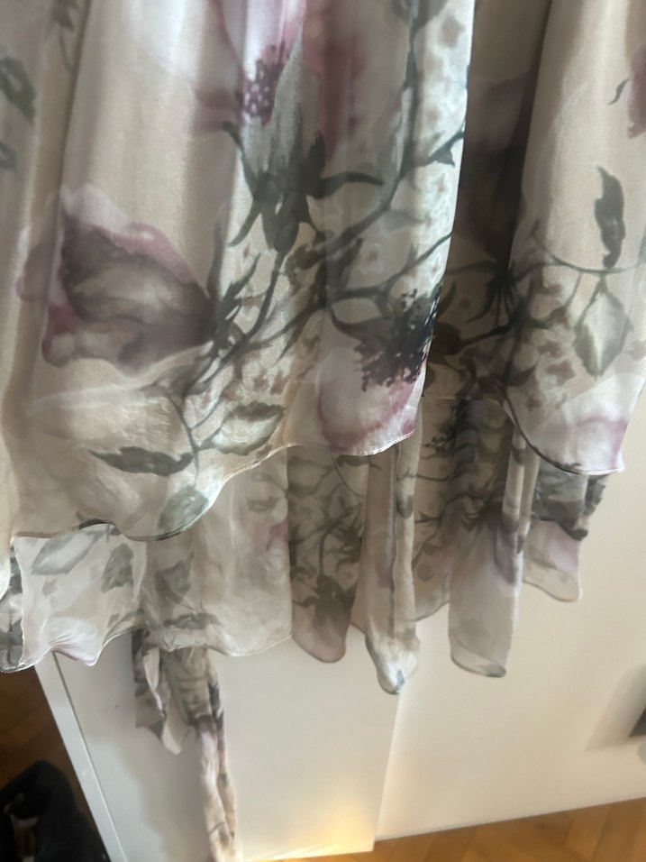 V Yaka Drapeli Uzun Bej Bohem Elbise - Görsel 3