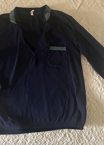 Lacivert Örgü Polo yakalı bluz - Görsel 3