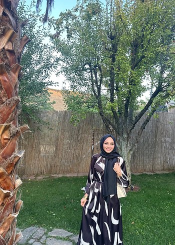 Diğer Siyah Zebra Desenli Uzun Salaş Elbise