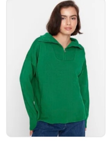 Trendyol Milla yeşil oversize triko kazak s beden