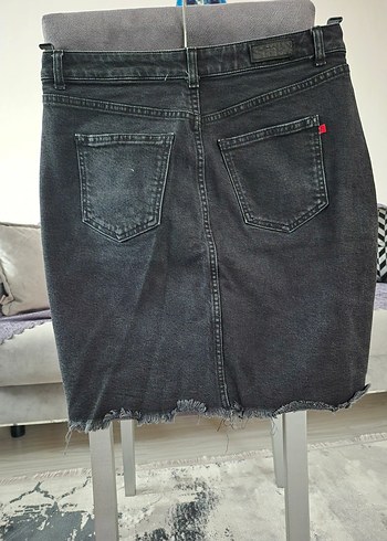 LTB Düğmeli Siyah Denim Midi Etek