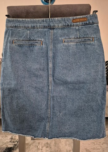 38 Beden Düğmeli Mavi Denim Midi Etek