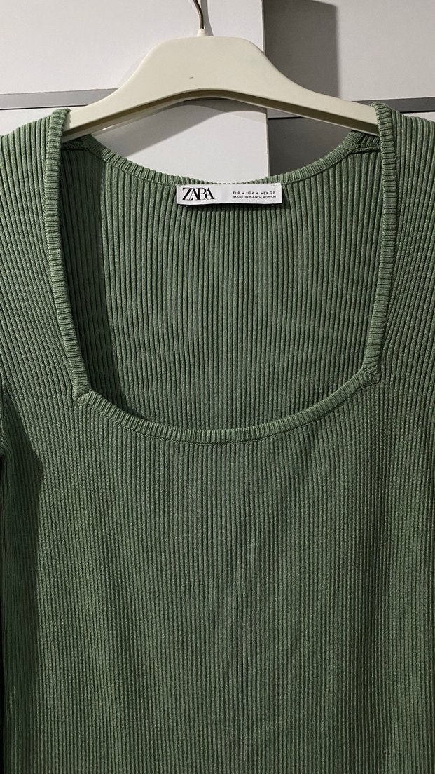 Uzun Kollu Fitilli  kare yaka Kadın Elbise - Görsel 2