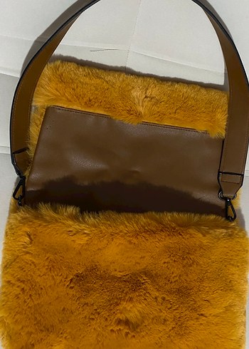 Sarı Kürklü Kadın Omuz Çantası - Görsel 5