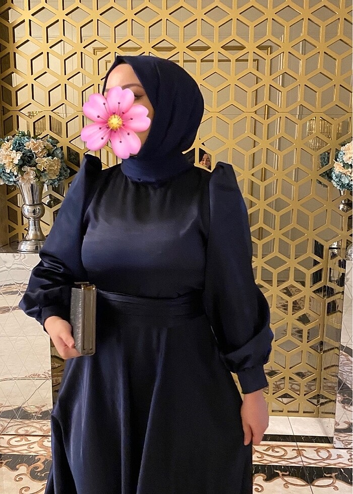 Saten tesettür balon kol abiye elbise - Görsel 2