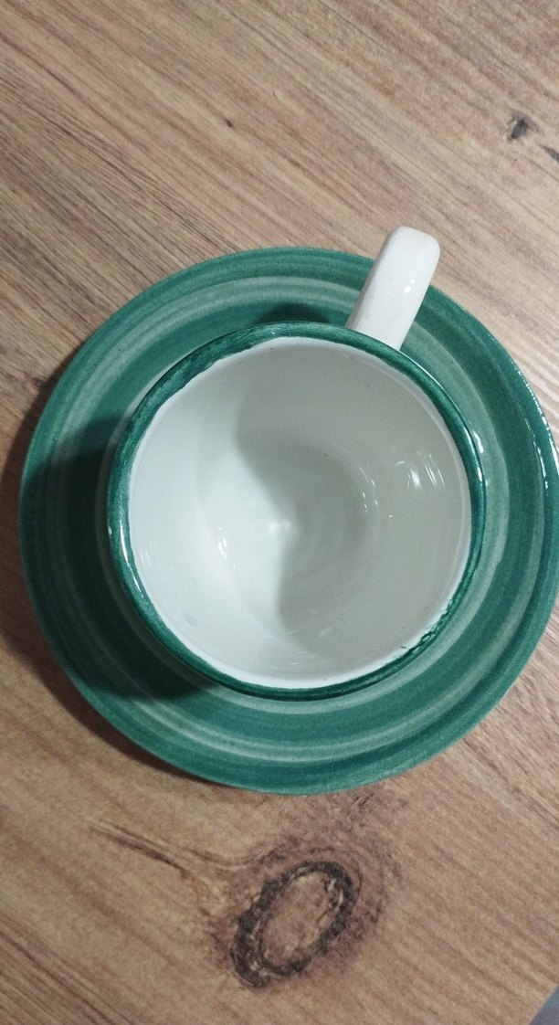 Yeşil Desenli Seramik Fincan ve Tabağı - Görsel 2