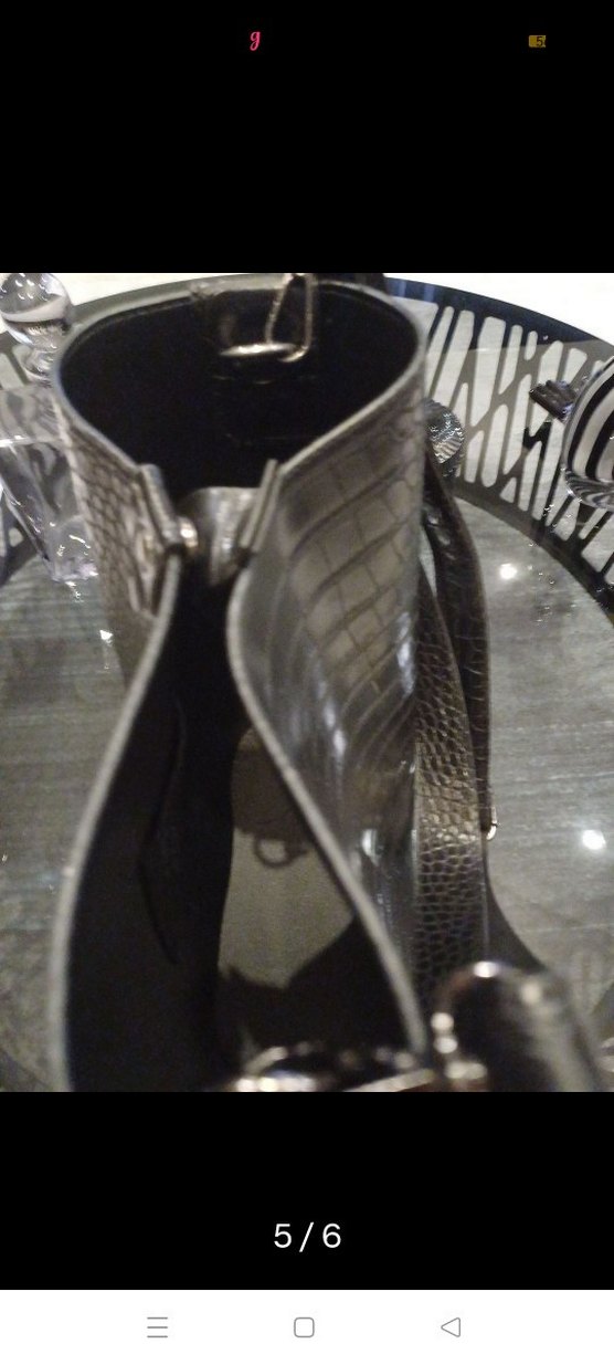 Siyah Yılan Desenli Deri Kadın Çanta - Görsel 5