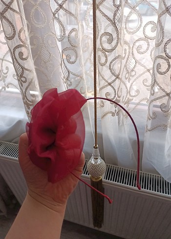 Kırmızı Dantel ve Çiçekli Bohem El Yapımı Tef - Görsel 5