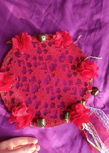 Kırmızı Dantel ve Çiçekli Bohem El Yapımı Tef - Görsel 3