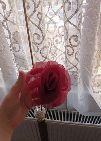 Kırmızı Dantel ve Çiçekli Bohem El Yapımı Tef - Görsel 4