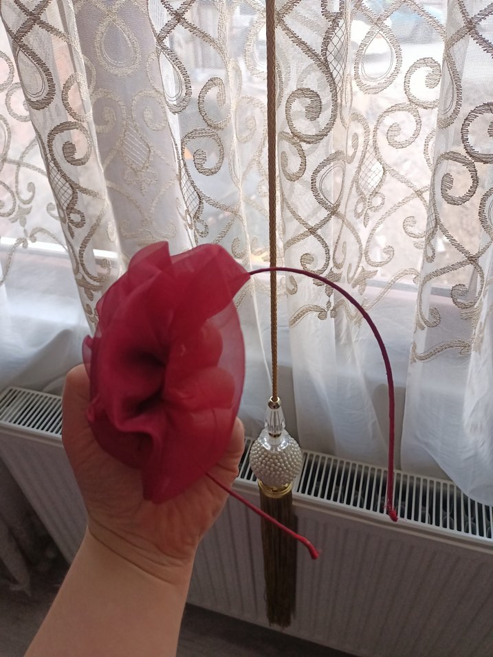 Kırmızı Dantel ve Çiçekli Bohem El Yapımı Tef - Görsel 5