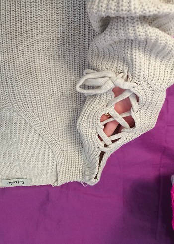 Bej V Yaka Örgü Kadın Kazak - Görsel 3