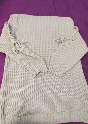 Bej V Yaka Örgü Kadın Kazak - Görsel 6