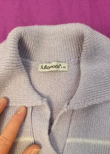 Lila Çizgili Örgü Kadın Triko - Görsel 2