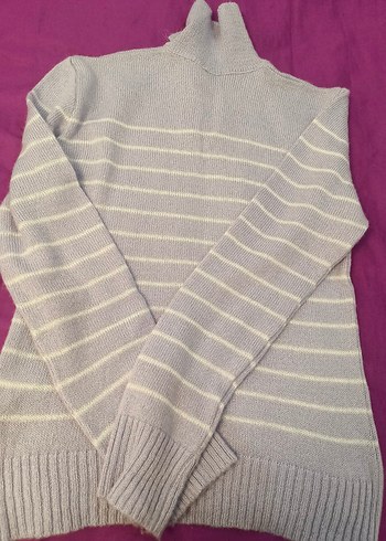 Lila Çizgili Örgü Kadın Triko - Görsel 4