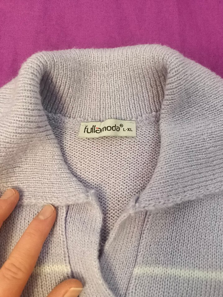 Lila Çizgili Örgü Kadın Triko - Görsel 2