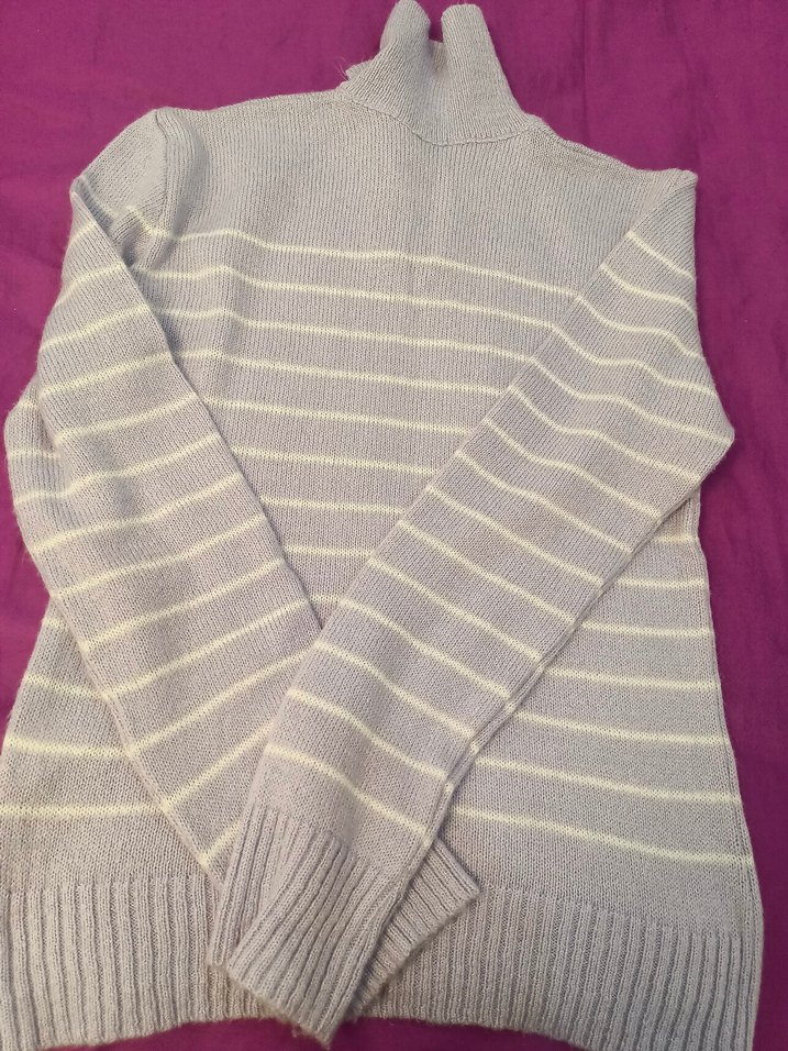 Lila Çizgili Örgü Kadın Triko - Görsel 4