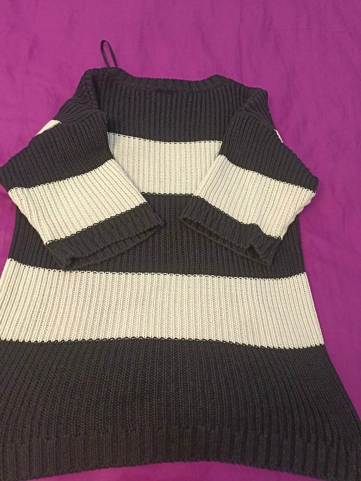 Kadın Çizgili Triko Kazak - Görsel 2