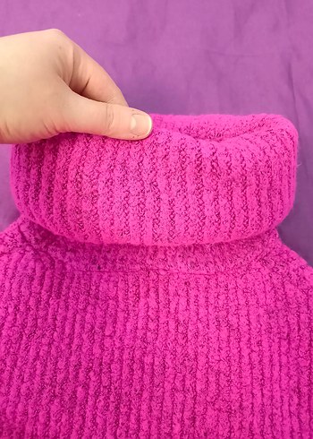 Pembe Boğazlı Örgü Kadın Kazak - Görsel 3