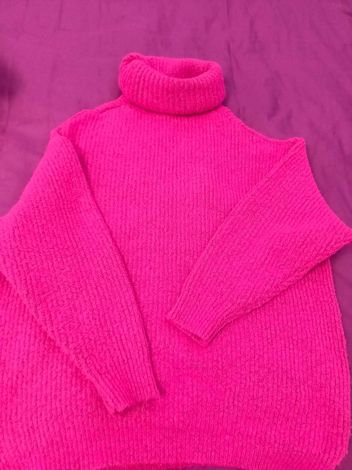 Pembe Boğazlı Örgü Kadın Kazak - Görsel 2