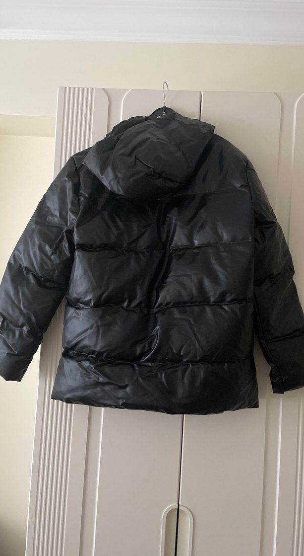 Siyah Deri Puff Mont - Görsel 3