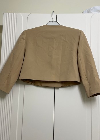 Bej Mini Düğmeli Kadın Blazer Ceket - Görsel 3
