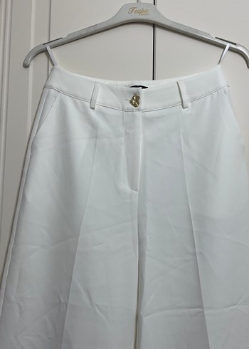 Beyaz Palazzo Kadın Kumaş Pantolon - Görsel 2