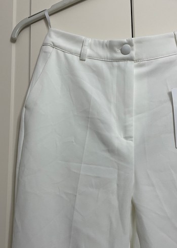 Beyaz Midi Kumaş Kadın Pantolon - Görsel 2